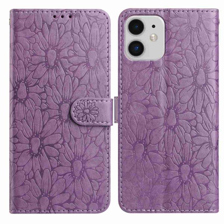 

For iPhone 11 Daisy Embossed Leather Phone Case(Light Purple)