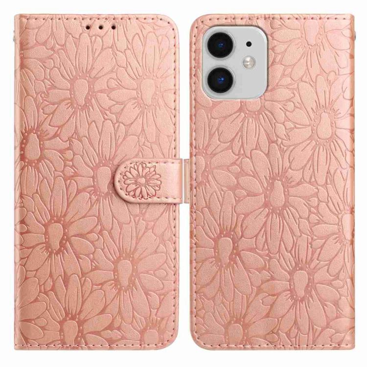 

For iPhone 11 Daisy Embossed Leather Phone Case(Rose Gold)