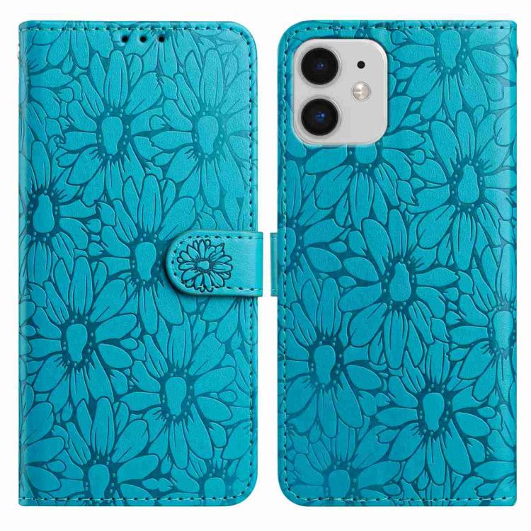 

For iPhone 11 Daisy Embossed Leather Phone Case(Blue)