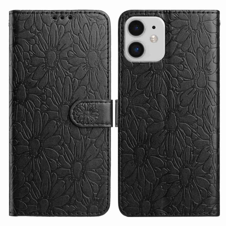 

For iPhone 11 Daisy Embossed Leather Phone Case(Black)