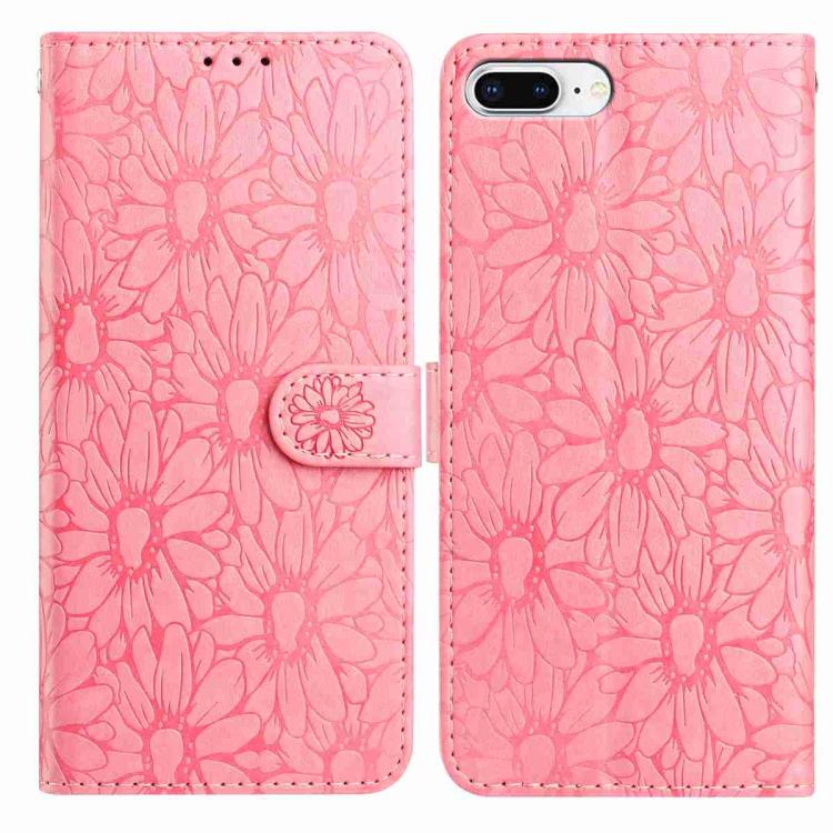

For iPhone 8 Plus / 7 Plus Daisy Embossed Leather Phone Case(Pink)