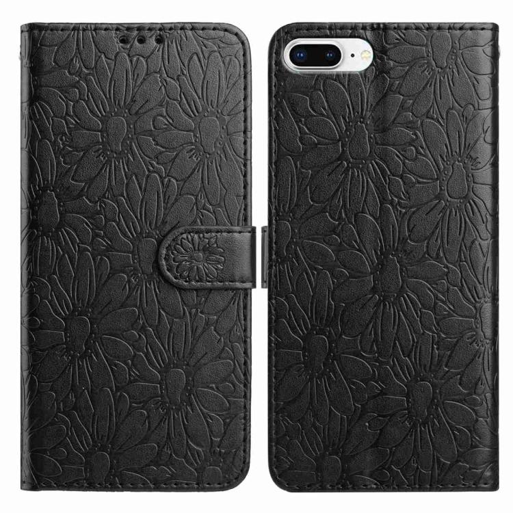 

For iPhone 8 Plus / 7 Plus Daisy Embossed Leather Phone Case(Black)