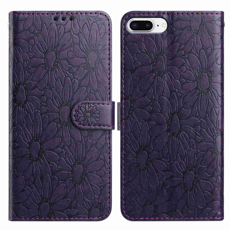 

For iPhone 8 Plus / 7 Plus Daisy Embossed Leather Phone Case(Dark Purple)