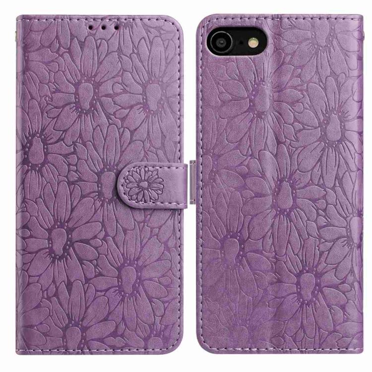 

For iPhone SE 2022 / SE 2020 / 8 / 7 Daisy Embossed Leather Phone Case(Light Purple)