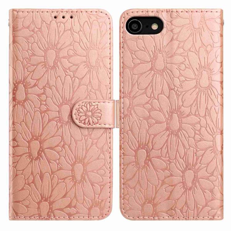 

For iPhone SE 2022 / SE 2020 / 8 / 7 Daisy Embossed Leather Phone Case(Rose Gold)