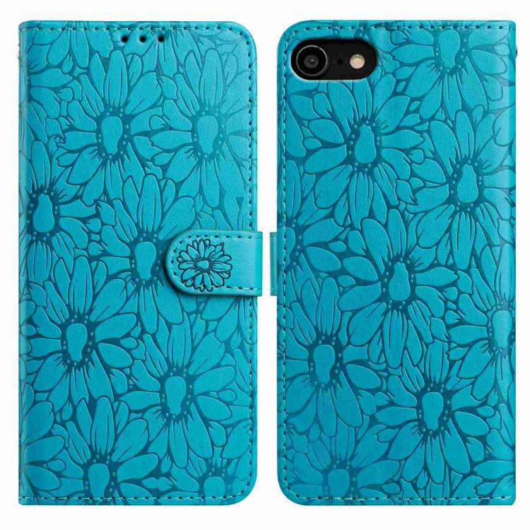 

For iPhone SE 2022 / SE 2020 / 8 / 7 Daisy Embossed Leather Phone Case(Blue)