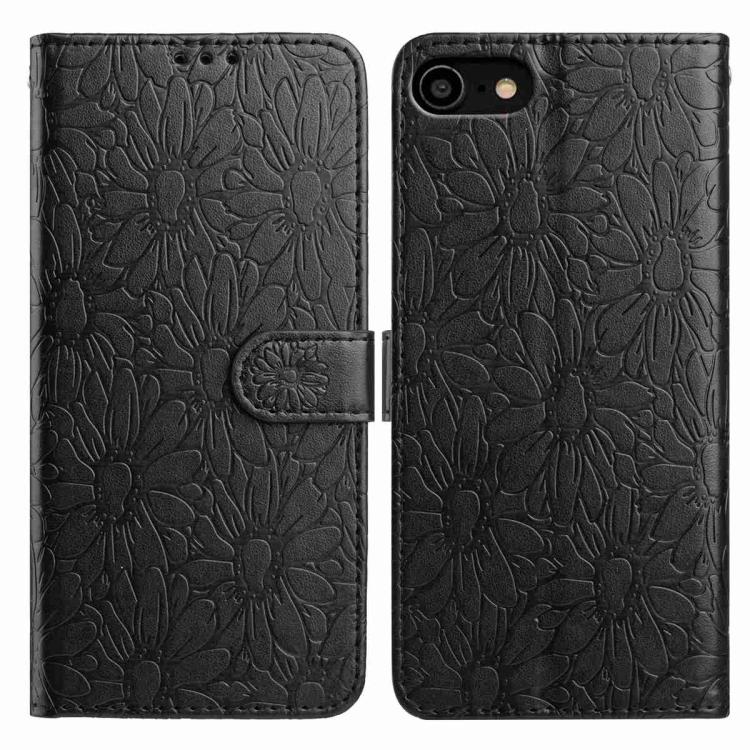

For iPhone SE 2022 / SE 2020 / 8 / 7 Daisy Embossed Leather Phone Case(Black)