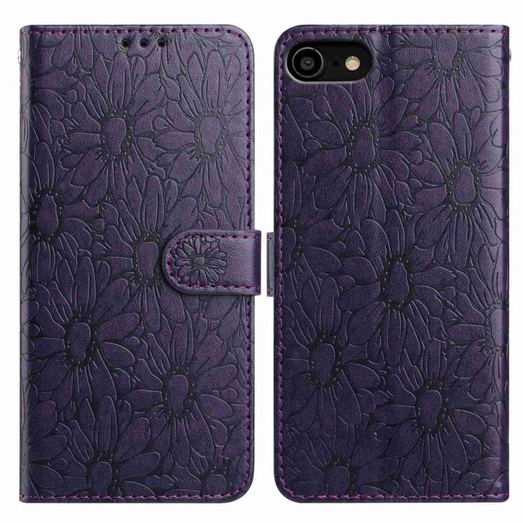 

For iPhone SE 2022 / SE 2020 / 8 / 7 Daisy Embossed Leather Phone Case(Dark Purple)
