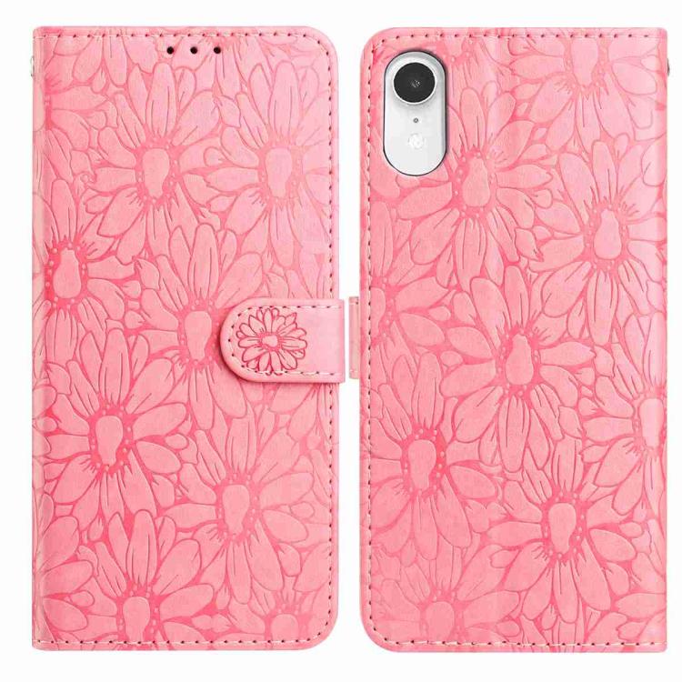 

For iPhone XR Daisy Embossed Leather Phone Case(Pink)