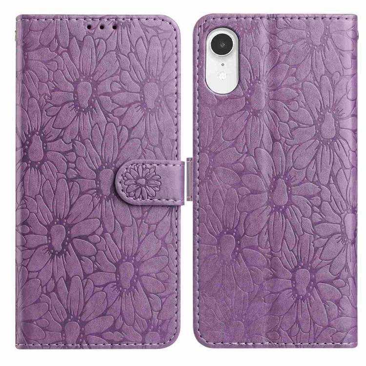 

For iPhone XR Daisy Embossed Leather Phone Case(Light Purple)
