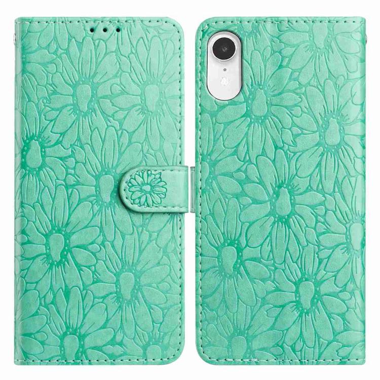 

For iPhone XR Daisy Embossed Leather Phone Case(Green)
