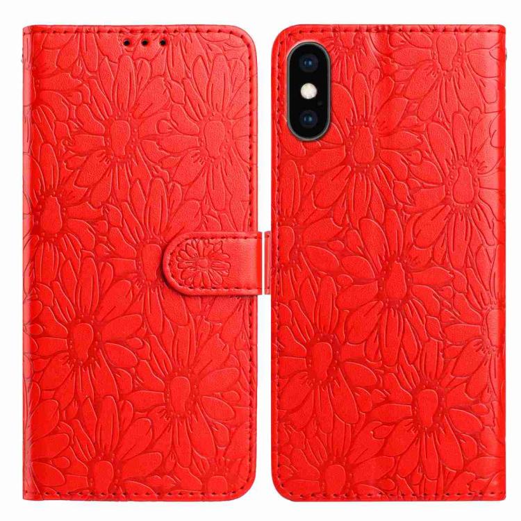 

For iPhone XS Max Daisy Embossed Leather Phone Case(Red)