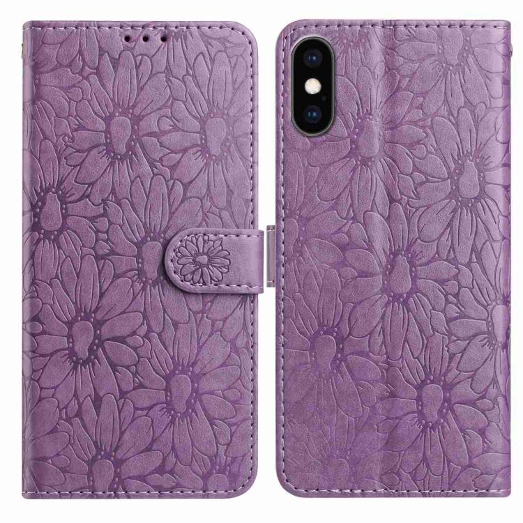 

For iPhone XS Max Daisy Embossed Leather Phone Case(Light Purple)