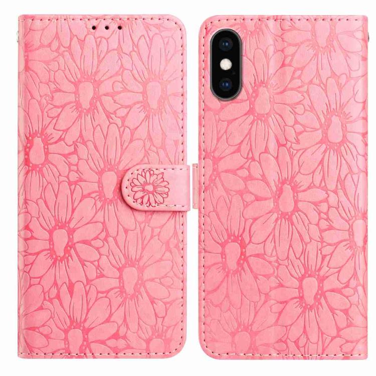 

For iPhone X / XS Daisy Embossed Leather Phone Case(Pink)