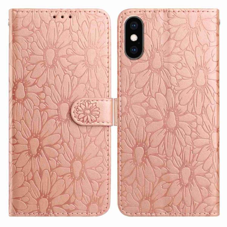 

For iPhone X / XS Daisy Embossed Leather Phone Case(Rose Gold)