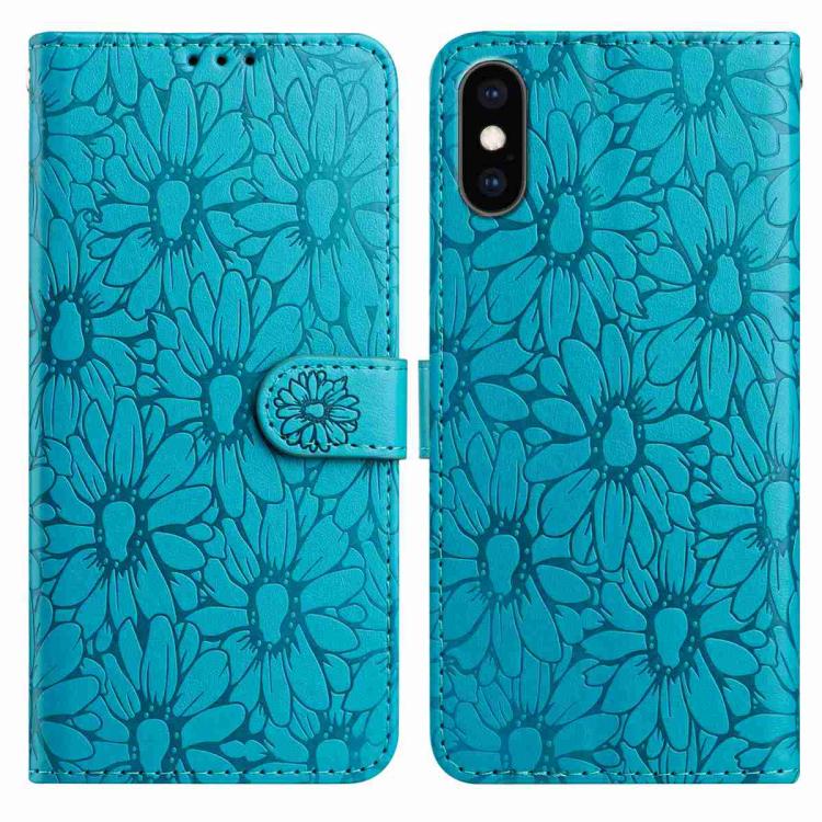 

For iPhone X / XS Daisy Embossed Leather Phone Case(Blue)