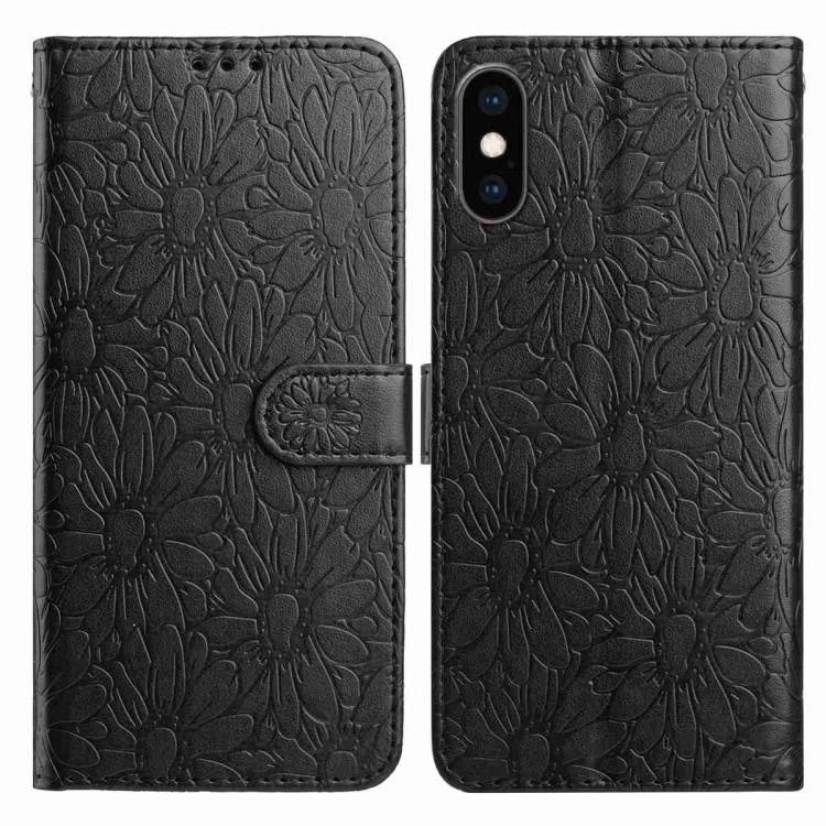 

For iPhone X / XS Daisy Embossed Leather Phone Case(Black)