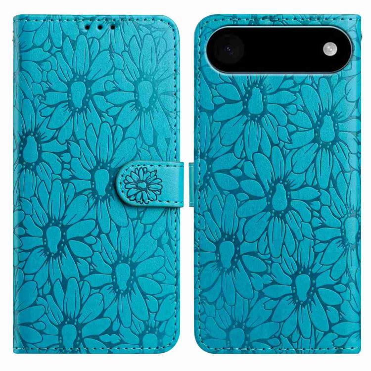 

For iPhone 17 Air Daisy Embossed Leather Phone Case(Blue)