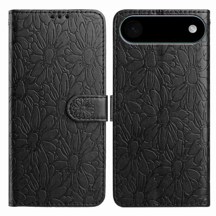 

For iPhone Air Daisy Embossed Leather Phone Case(Black)