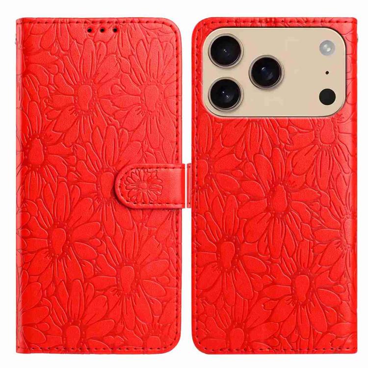 

For iPhone 17 Pro Daisy Embossed Leather Phone Case(Red)