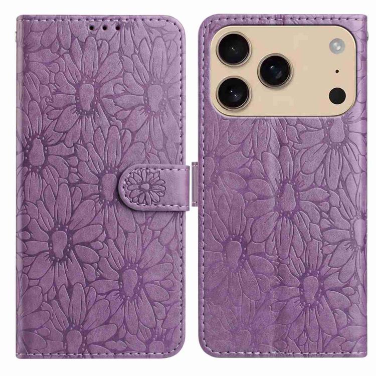 

For iPhone 17 Pro Max Daisy Embossed Leather Phone Case(Light Purple)