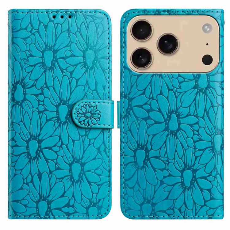 

For iPhone 17 Pro Max Daisy Embossed Leather Phone Case(Blue)