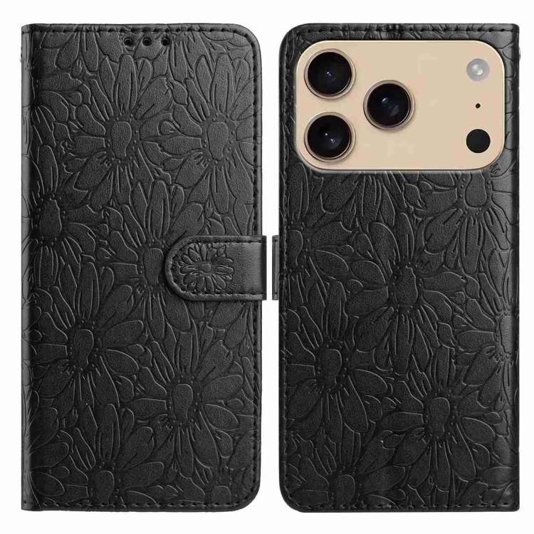 

For iPhone 17 Pro Max Daisy Embossed Leather Phone Case(Black)
