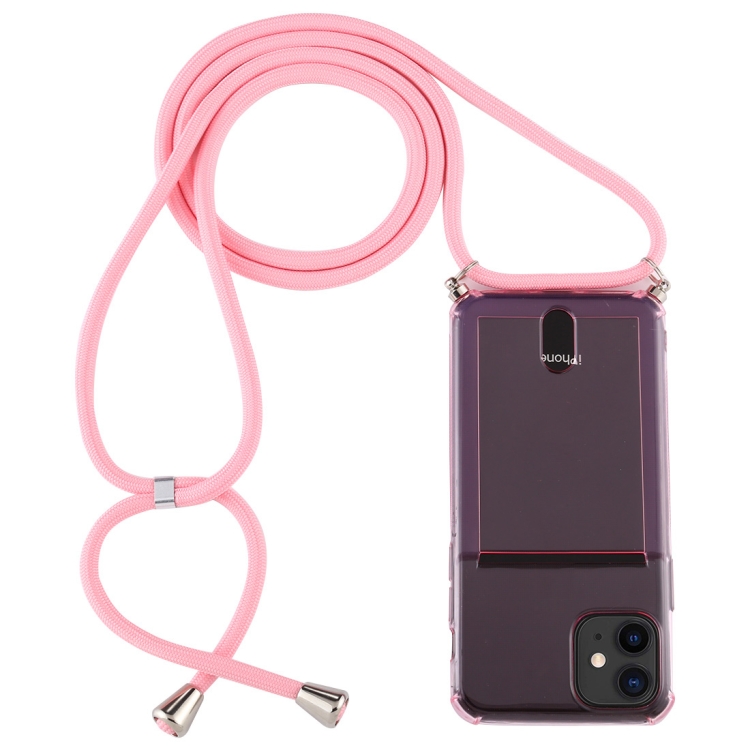 

For iPhone 12 mini Transparent TPU Protective Case with Lanyard & Card Slot(Pink)