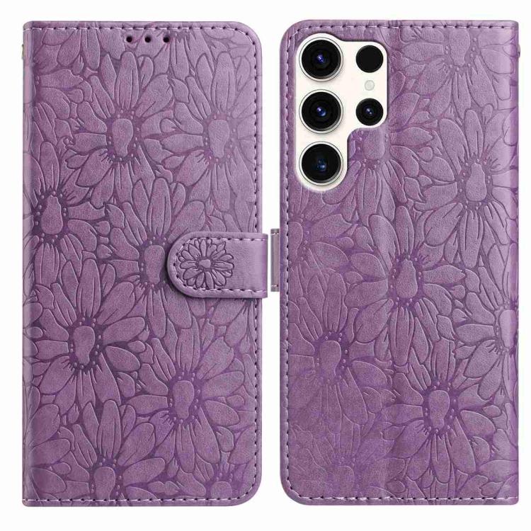 

For Samsung Galaxy S25 Ultra 5G Daisy Embossed Leather Phone Case(Light Purple)