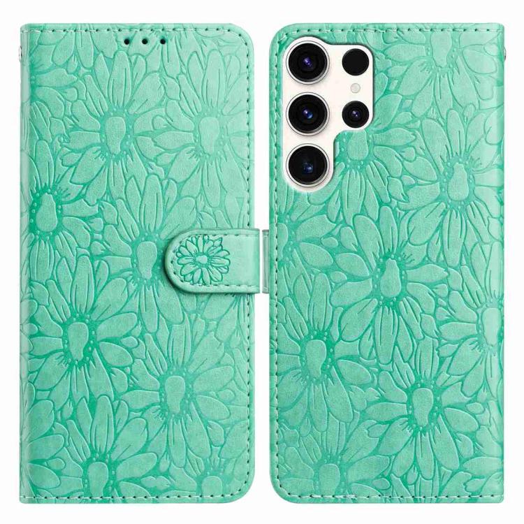 

For Samsung Galaxy S25 Ultra 5G Daisy Embossed Leather Phone Case(Green)