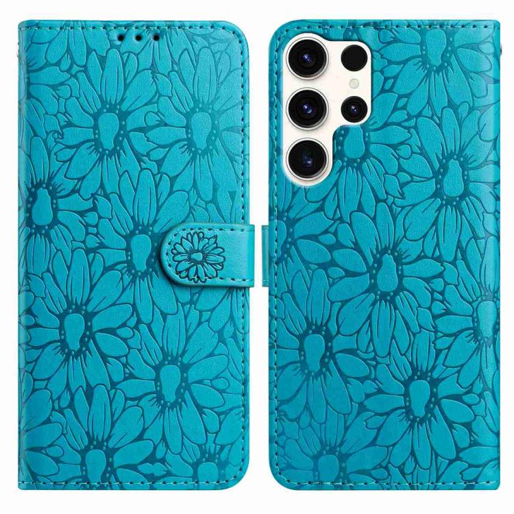 

For Samsung Galaxy S25 Ultra 5G Daisy Embossed Leather Phone Case(Blue)