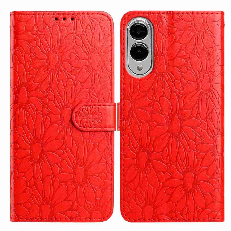 

For Samsung Galaxy S25 Edge 5G Daisy Embossed Leather Phone Case(Red)