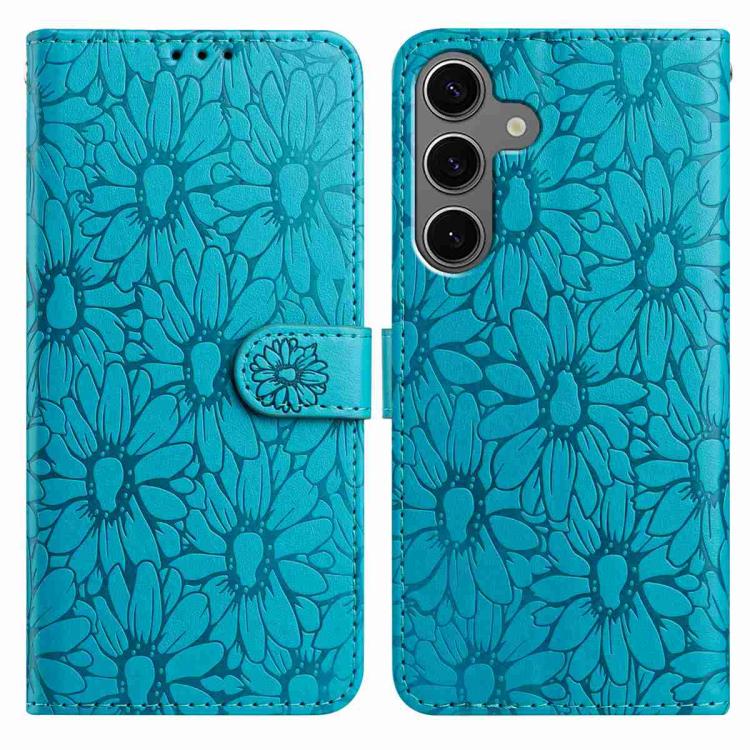 

For Samsung Galaxy S24+ / S25+ 5G Daisy Embossed Leather Phone Case(Blue)