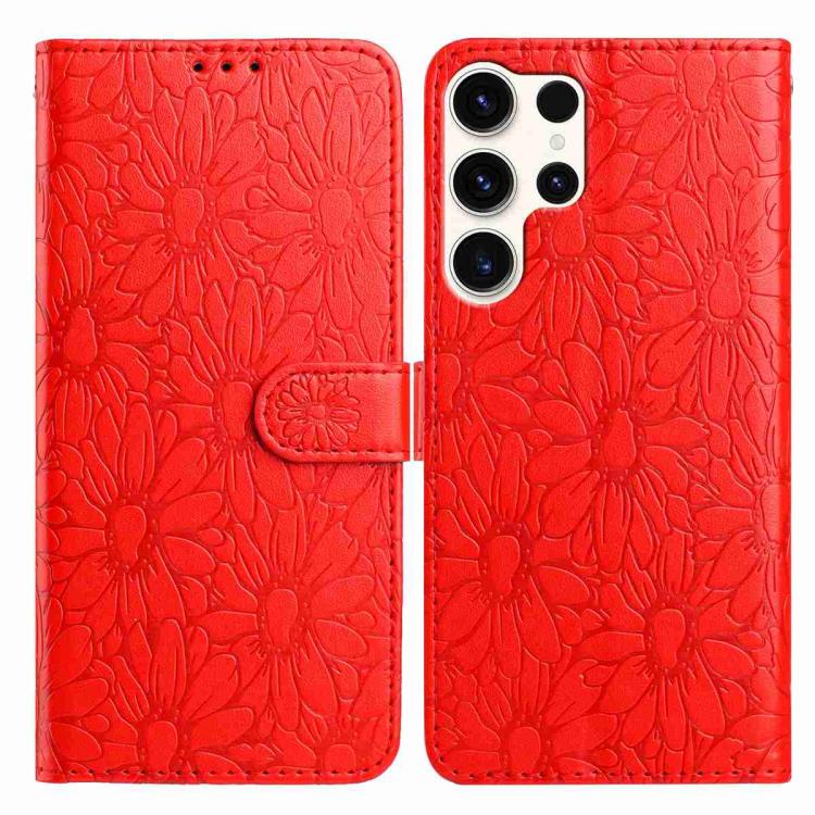 

For Samsung Galaxy S24 Ultra 5G Daisy Embossed Leather Phone Case(Red)