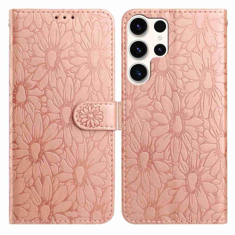 

For Samsung Galaxy S24 Ultra 5G Daisy Embossed Leather Phone Case(Rose Gold)