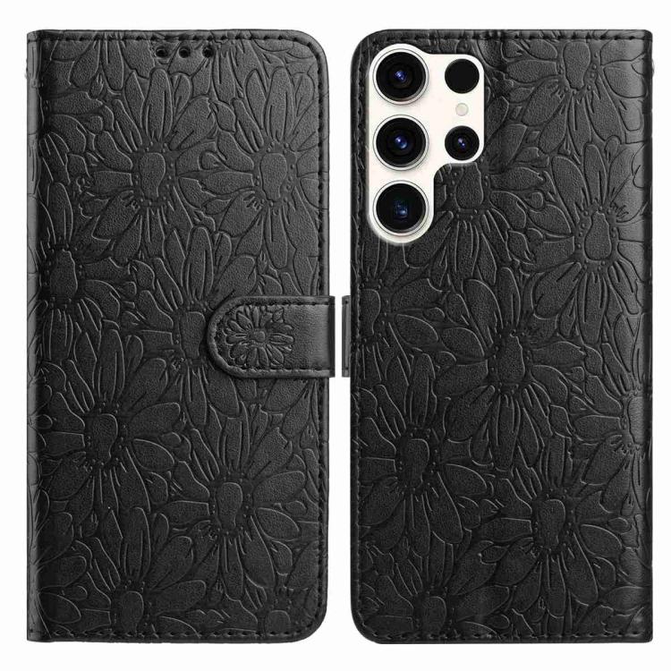 

For Samsung Galaxy S24 Ultra 5G Daisy Embossed Leather Phone Case(Black)