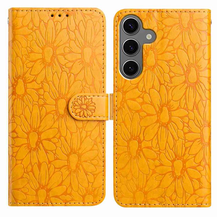 

For Samsung Galaxy S24 / S25 5G Daisy Embossed Leather Phone Case(Yellow)