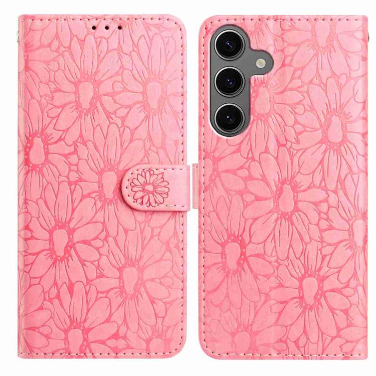 

For Samsung Galaxy S24 / S25 5G Daisy Embossed Leather Phone Case(Pink)