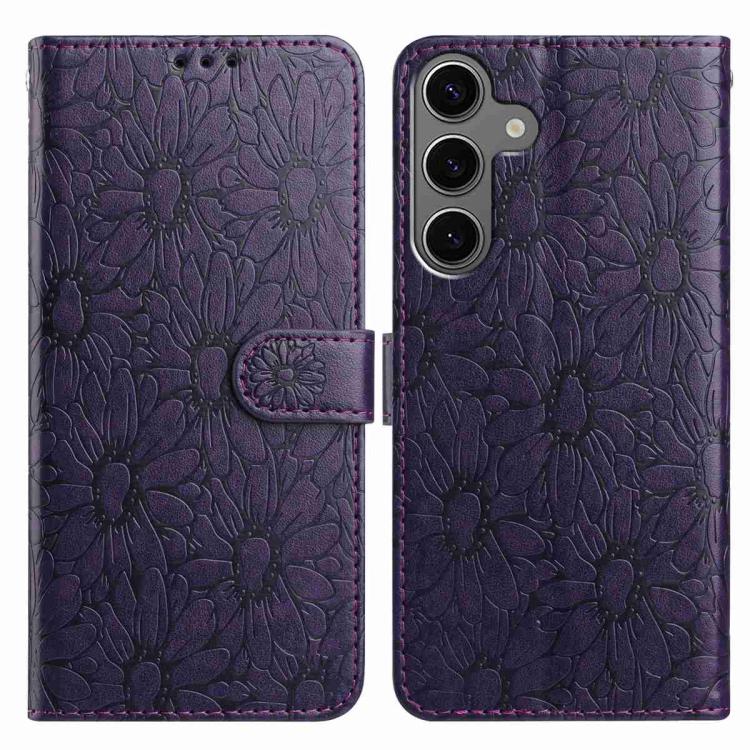 

For Samsung Galaxy S24 FE 5G Daisy Embossed Leather Phone Case(Dark Purple)