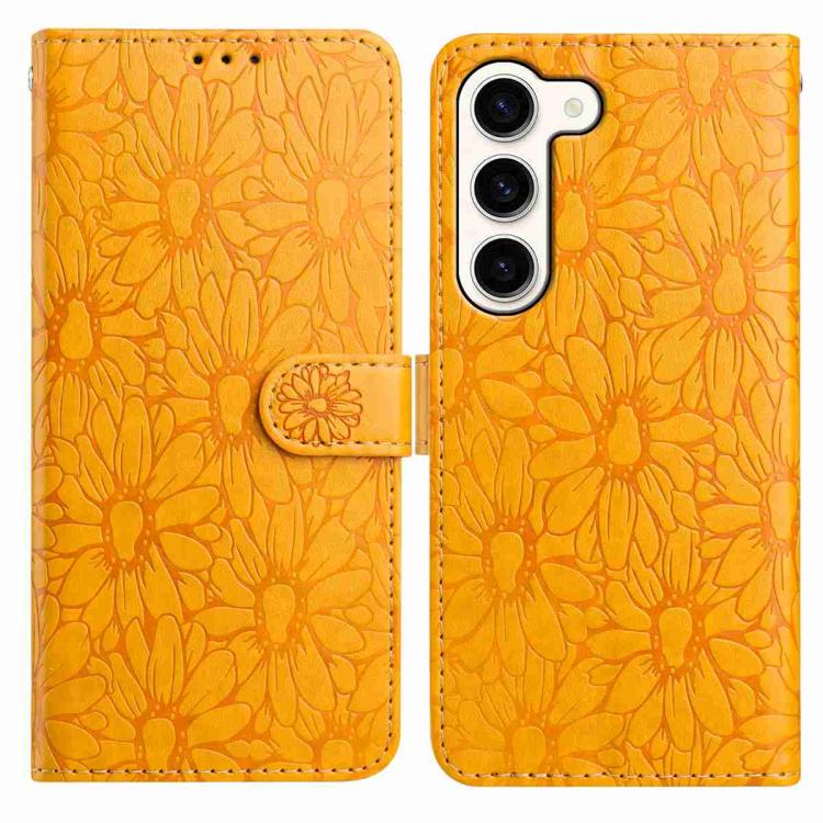 

For Samsung Galaxy S23+ 5G Daisy Embossed Leather Phone Case(Yellow)
