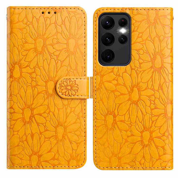 

For Samsung Galaxy S23 Ultra 5G Daisy Embossed Leather Phone Case(Yellow)