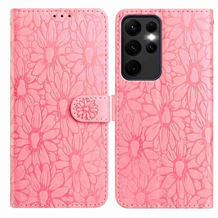 

For Samsung Galaxy S23 Ultra 5G Daisy Embossed Leather Phone Case(Pink)