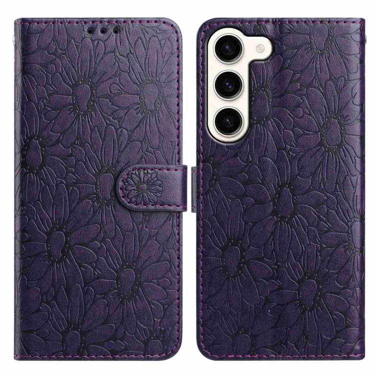 

For Samsung Galaxy S23 5G Daisy Embossed Leather Phone Case(Dark Purple)