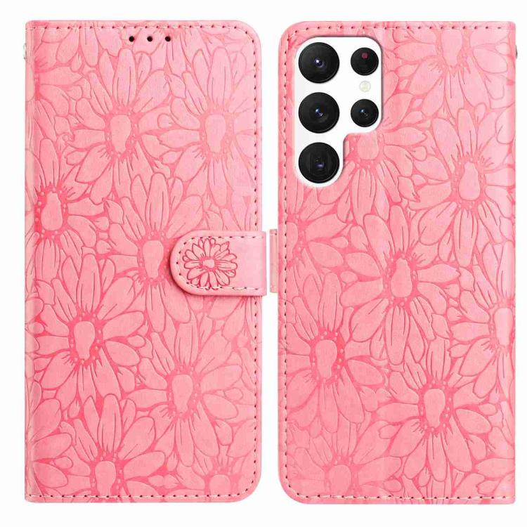 

For Samsung Galaxy S22 Ultra 5G Daisy Embossed Leather Phone Case(Pink)