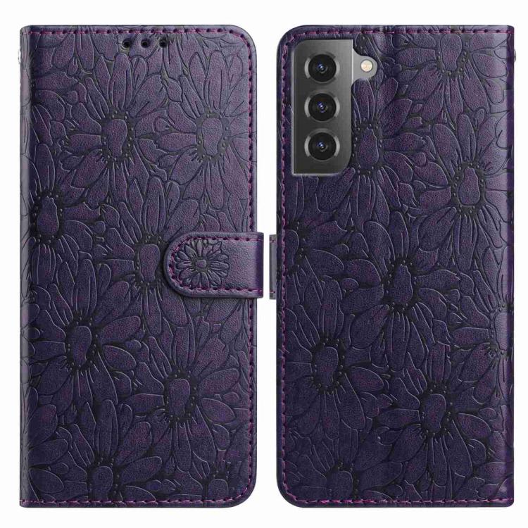

For Samsung Galaxy S22 5G Daisy Embossed Leather Phone Case(Dark Purple)