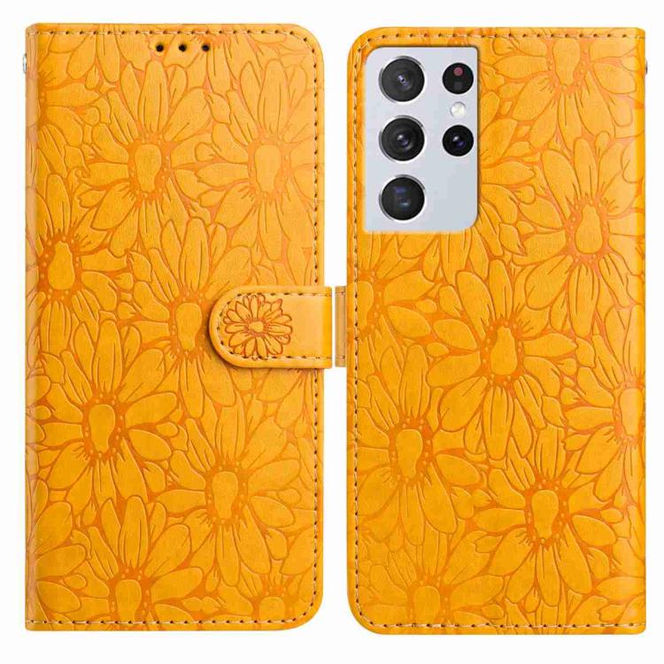 

For Samsung Galaxy S21 Ultra 5G Daisy Embossed Leather Phone Case(Yellow)