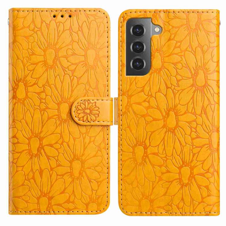 

For Samsung Galaxy S21 5G Daisy Embossed Leather Phone Case(Yellow)
