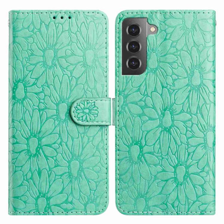 

For Samsung Galaxy S21 5G Daisy Embossed Leather Phone Case(Green)