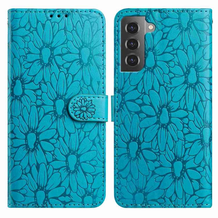 

For Samsung Galaxy S21 5G Daisy Embossed Leather Phone Case(Blue)