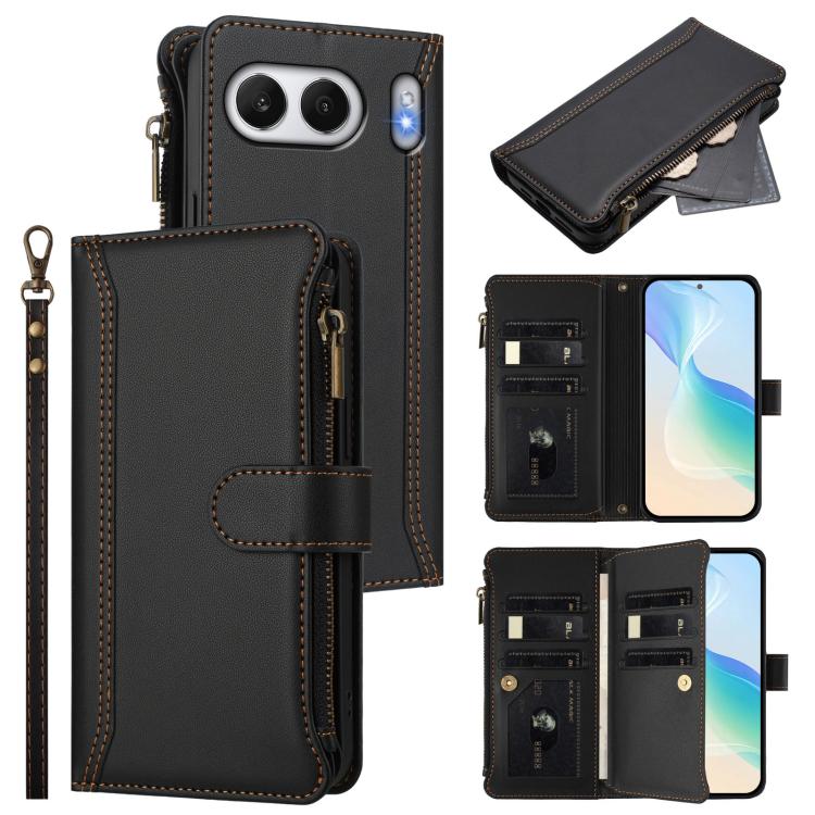 

For OnePlus Nord 4 5G Global Magnetic Closure 9 Card Slots Zipper Leather Case with Hand Strap(Black)